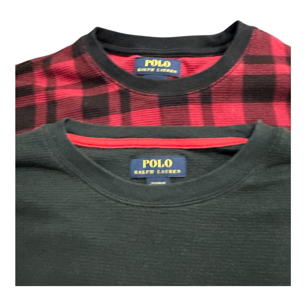Polo Ralph Lauren Mens L Thermal Long Sleeve Shirt Lot of 2 Plaid Red Black
